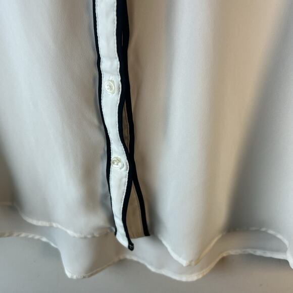 Express Portofino Shirt Womens Size S White Black Trim Long Sleeve Sheer Pockets - Picture 6 of 10